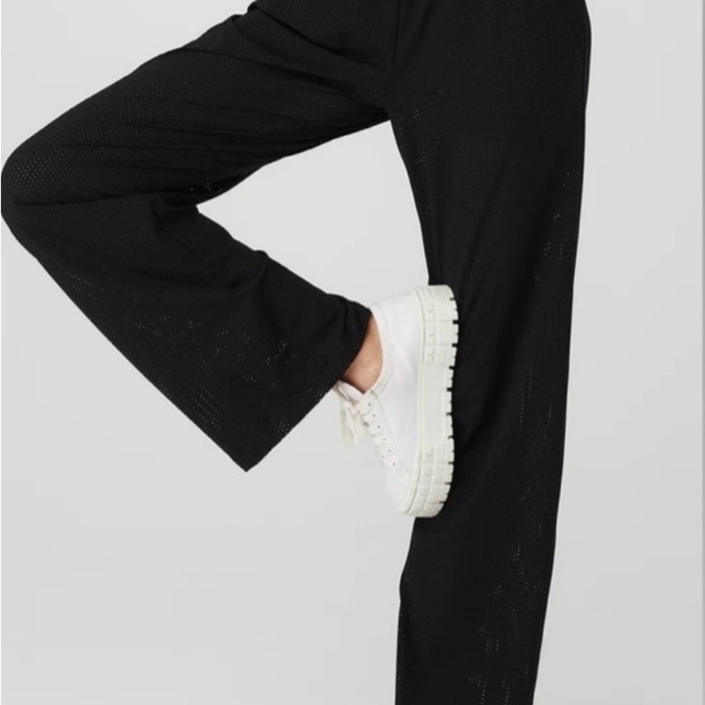 ALO Yoga Mesh Black Wide Leg Pants